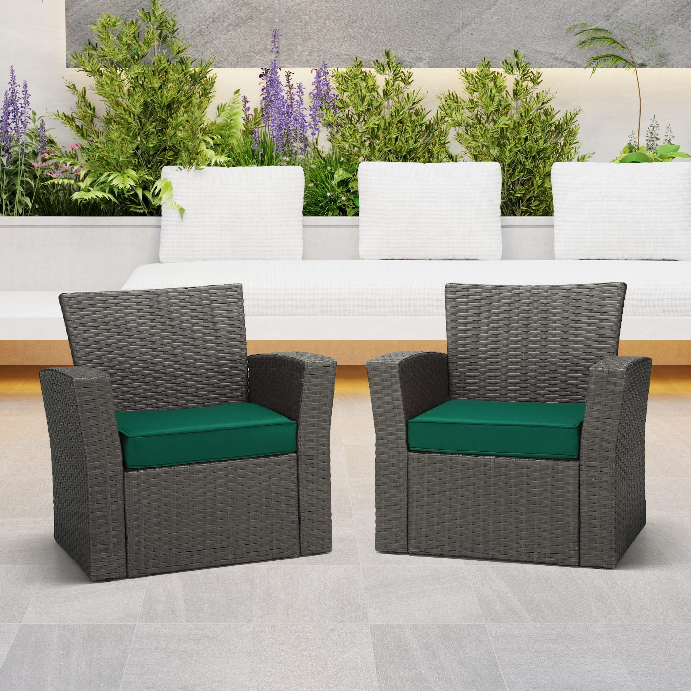 WestinTrends Solace Outdoor Patio Furniture Seat Chair Square Cushions with Piping. Set of 2, 20" x 19", Green