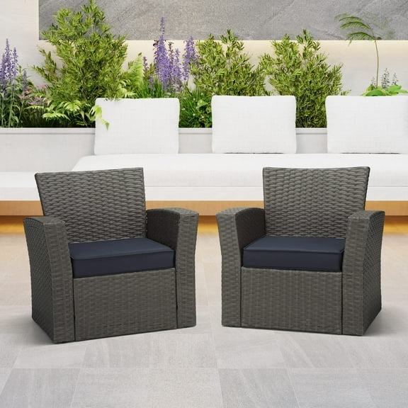 WestinTrends Solace Outdoor Patio Furniture Seat Chair Square Cushions with Piping. Set of 2, 20" x 19", Navy Blue