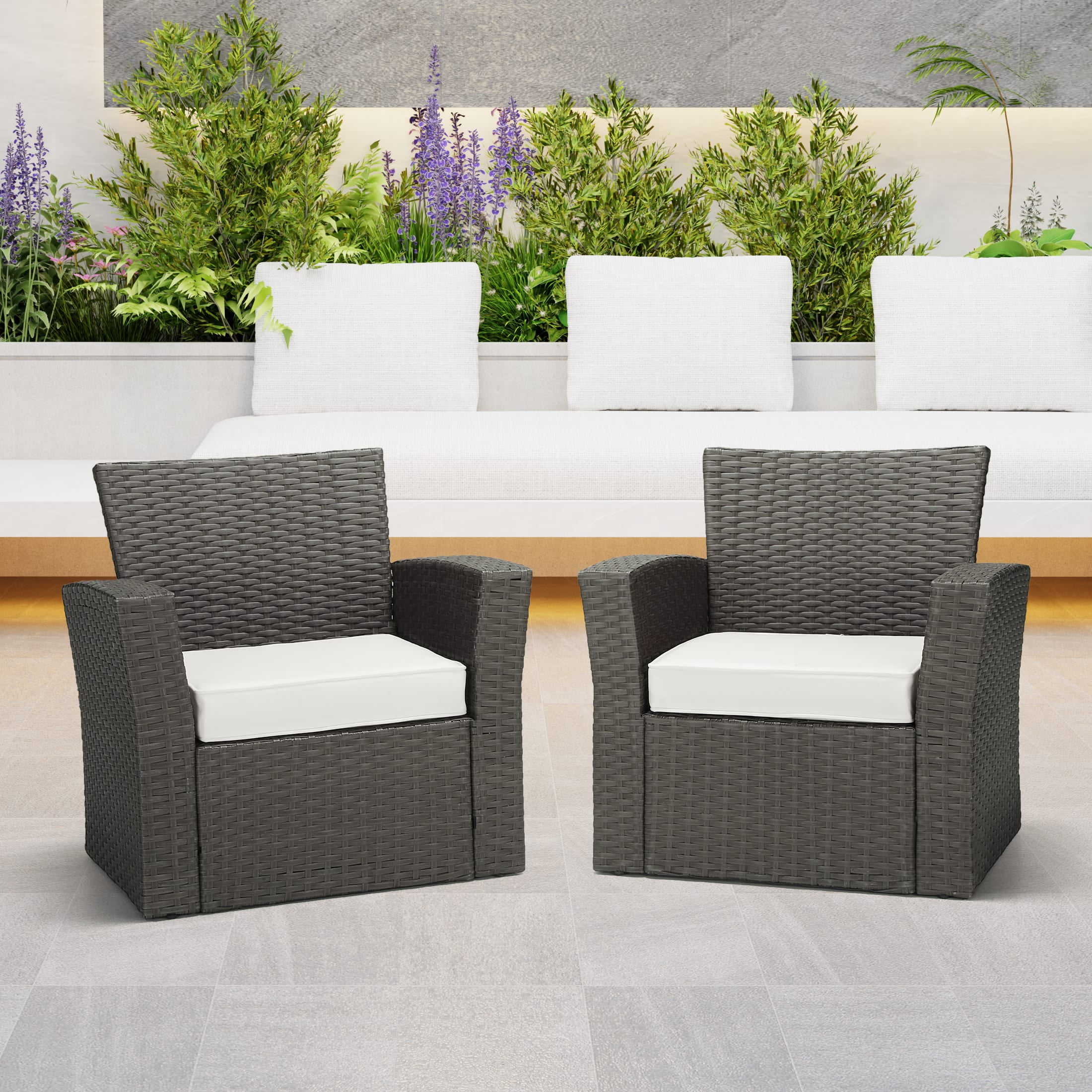 WestinTrends Solace Outdoor Patio Furniture Seat Chair Square Cushions with Piping. Set of 2, 20" x 19", White