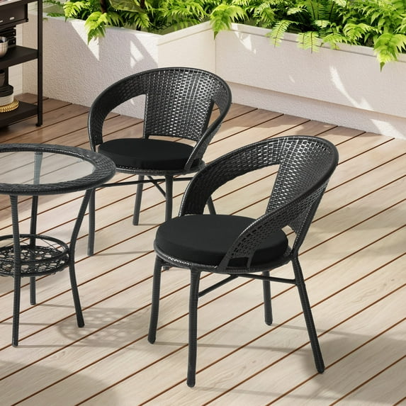 WestinTrends Solace Outdoor Patio Kitchen Dining Chair Round Seat Cushions Set of 4, 16" x 16", Black