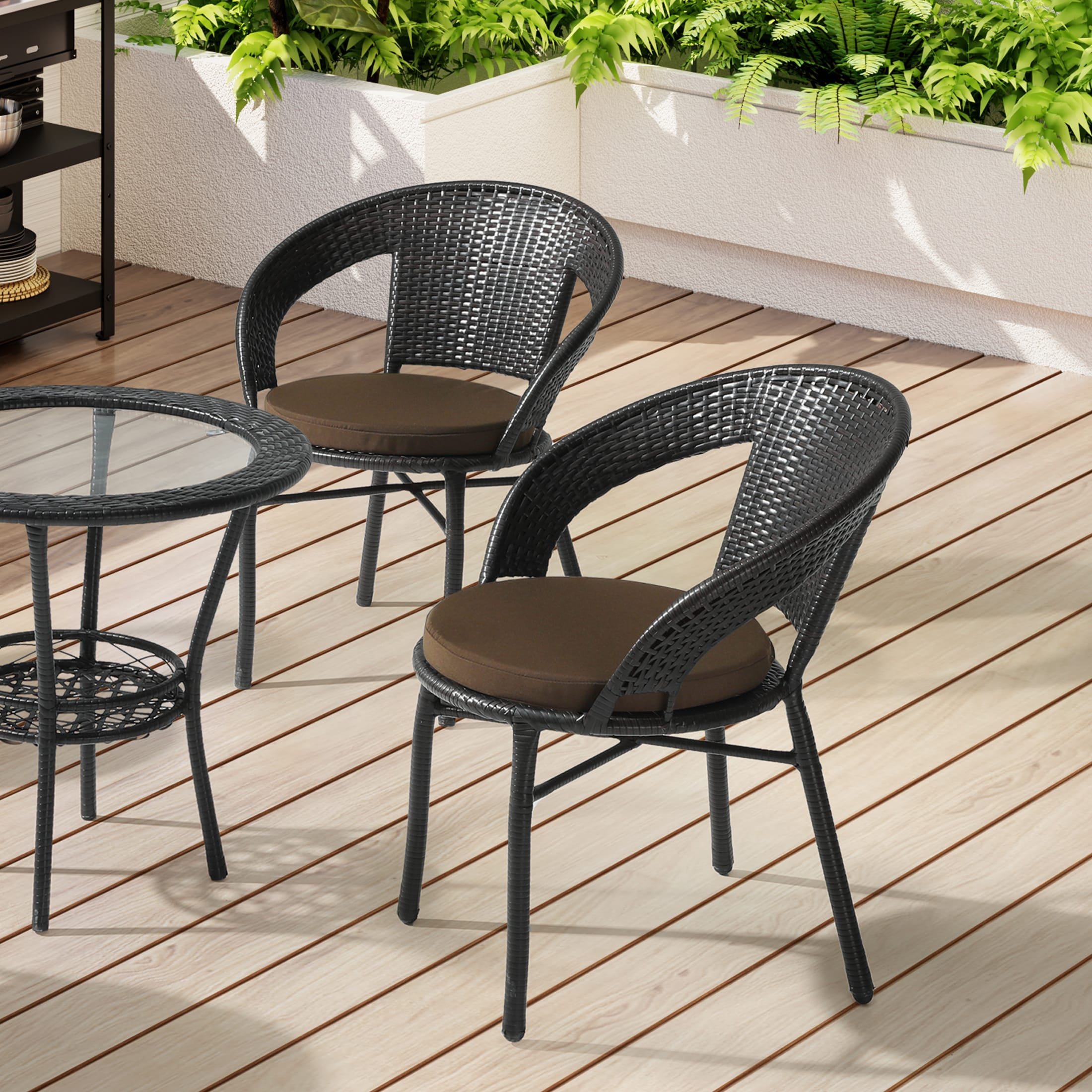 WestinTrends Solace Outdoor Patio Kitchen Dining Chair Round Seat Cushions Set of 4, 16" x 16", Brown