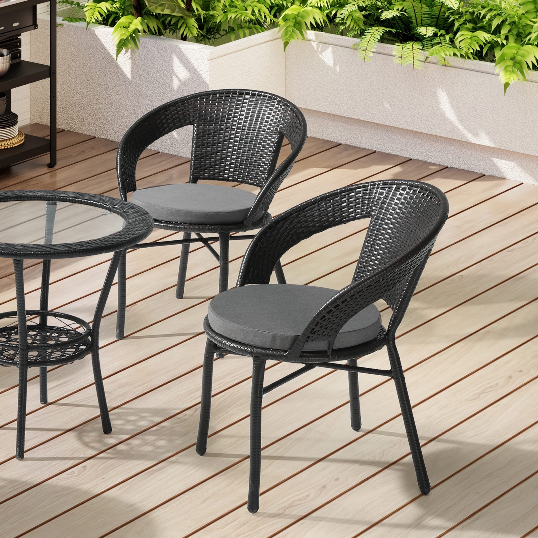 Gray Round Polyester Foam Kitchen Dining Chair Cushions Set of 4