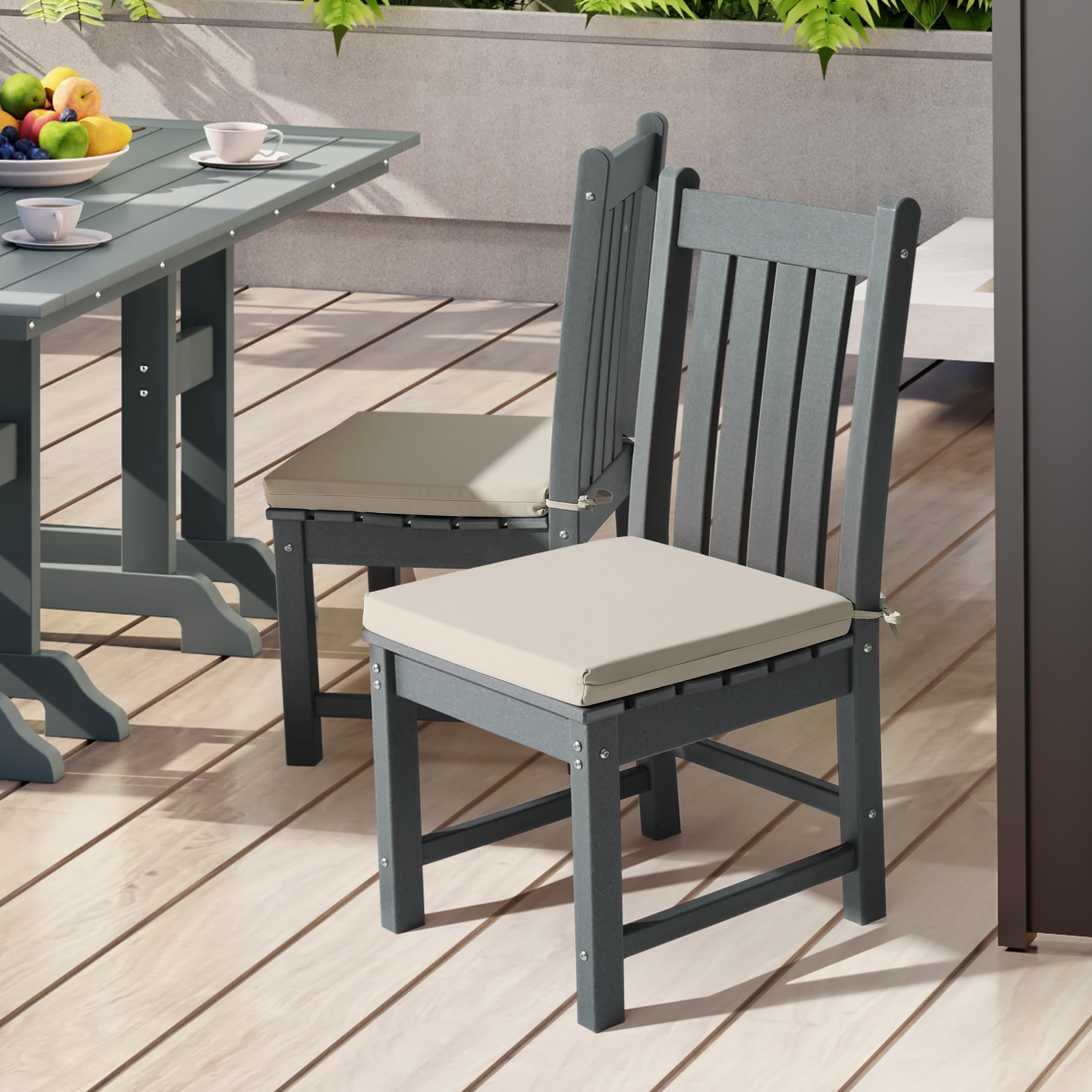 Set of 4 Beige Outdoor Dining Chair Cushions with Ties