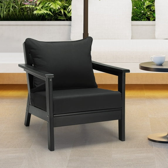 WestinTrends Solace Water Resistant Outdoor 2-Piece Deep Set Patio Seat Back Chair Cushions, 25 x 25, Black