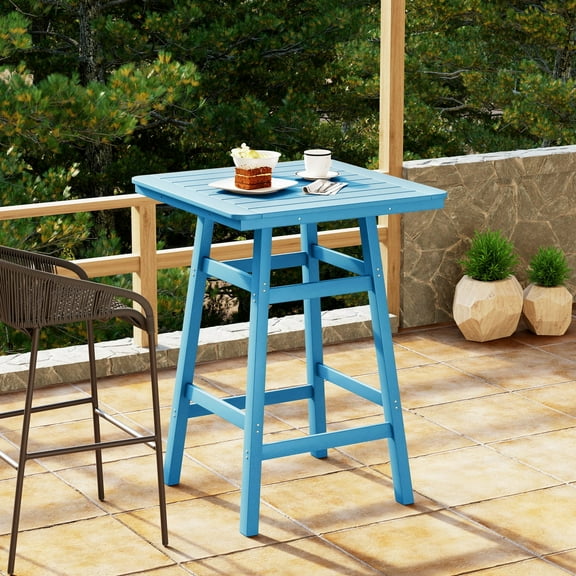 WestinTrends Outdoor 42" Height HDPE Patio Square Bar Table, Pacific Blue