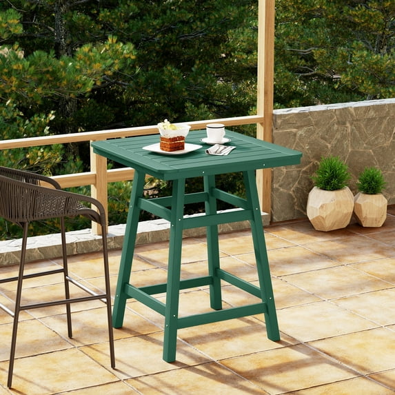 WestinTrends Outdoor 37" Counter Height HDPE Patio Square Bar Table, Dark Green