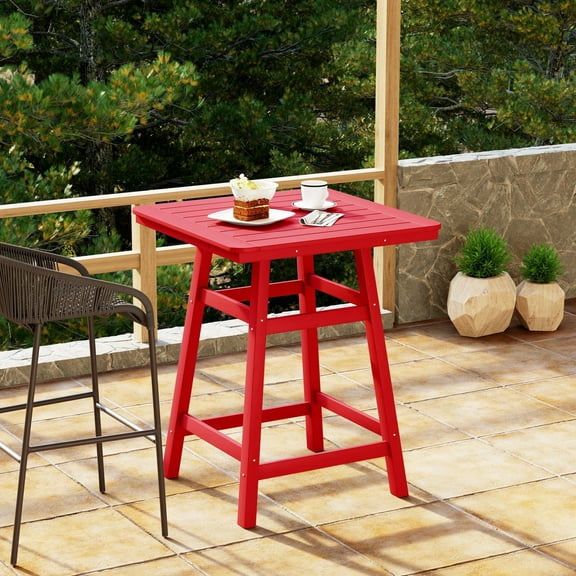 WestinTrends Outdoor 37" Counter Height HDPE Patio Square Bar Table, Red