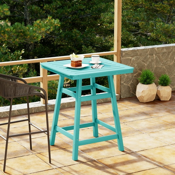 WestinTrends Outdoor 37" Counter Height HDPE Patio Square Bar Table, Turquoise