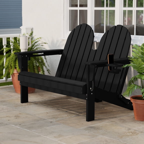 WestinTrends St. Augustine Outdoor Patio 49" HDPE Folding Adirondack Garden Bench, Black