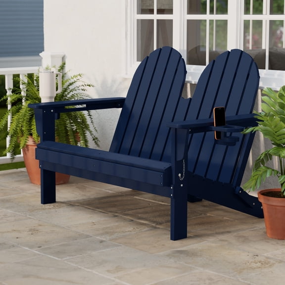 WestinTrends St. Augustine Outdoor Patio 49" HDPE Folding Adirondack Garden Bench, Navy Blue
