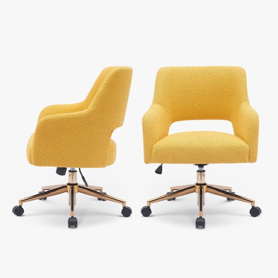 WestinTrends Swivel Vanity Office Chair with Wheels (Set of 2), Mustard