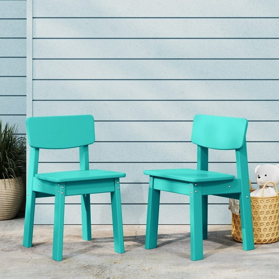 WestinTrends Tiny Terraces Outdoor HDPE Kids Modern Plastic Toddler Dining Chairs (Set of Two), Turquoise