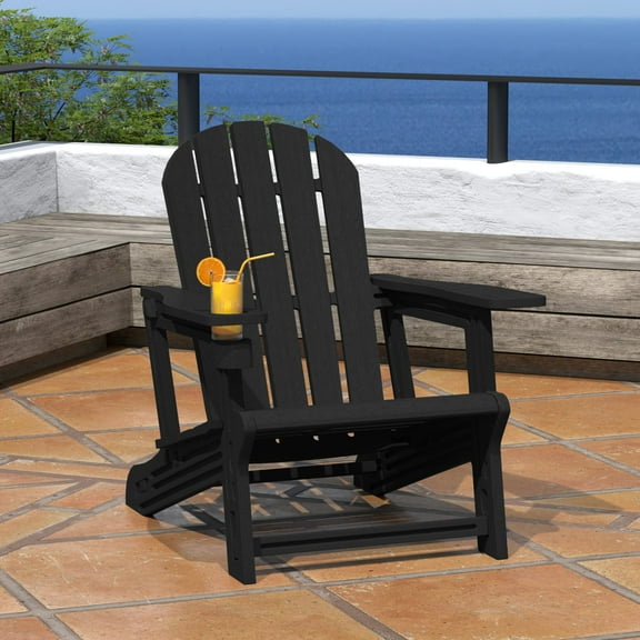 WestinTrends Tool-Free Assembly Outdoor Patio HDPE Plastic Adirondack Chair with Cup Holder, Black