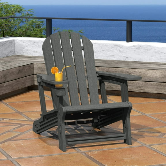WestinTrends Tool-Free Assembly Outdoor Patio HDPE Plastic Adirondack Chair with Cup Holder, Gray