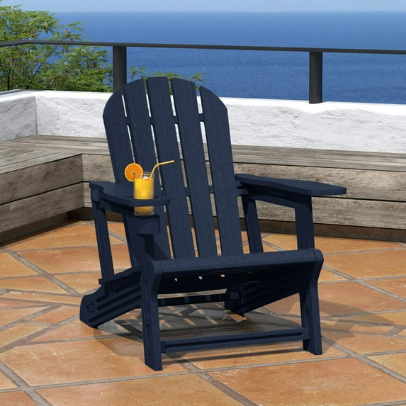 WestinTrends Tool-Free Assembly Outdoor Patio HDPE Plastic Adirondack Chair with Cup Holder, Navy Blue