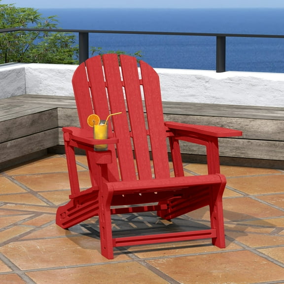 WestinTrends Tool-Free Assembly Outdoor Patio HDPE Plastic Adirondack Chair with Cup Holder, Red