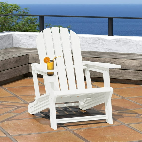WestinTrends Tool-Free Assembly Outdoor Patio HDPE Plastic Adirondack Chair with Cup Holder, White