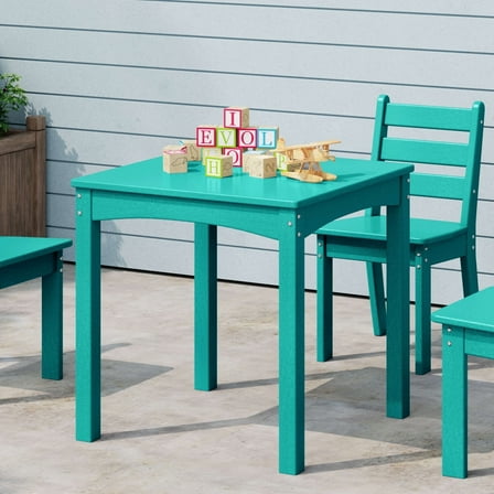 WestinTrends Treehouse Kids 24" Wide HDPE Plastic Childrens Square Dinner Table, Turquoise