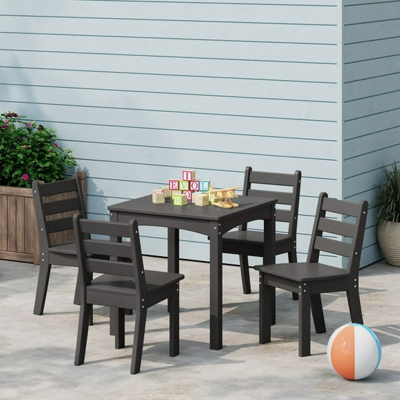 WestinTrends Treehouse Kids 5-Piece HDPE Dining Table and Chairs Set, Gray
