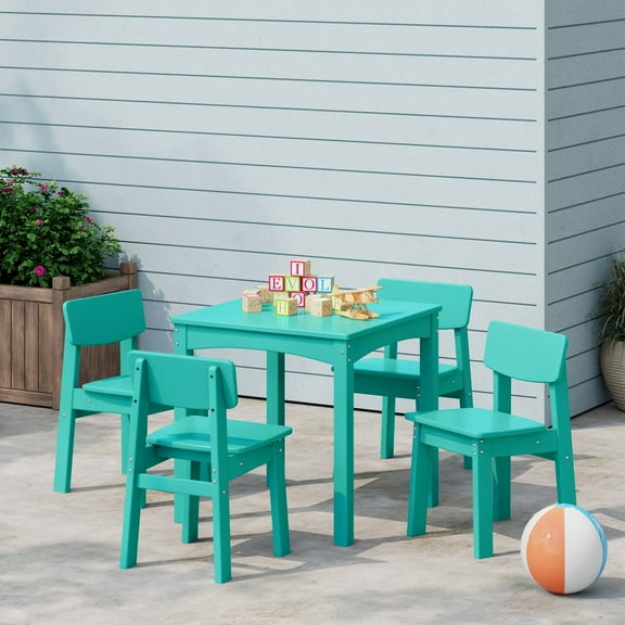WestinTrends Treehouse Kids 5-Piece Modern HDPE Dining Table and Chairs Set, Turquoise