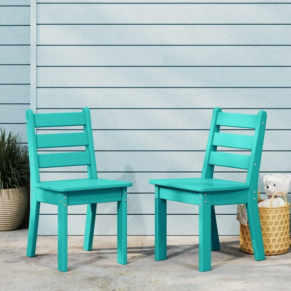 WestinTrends Treehouse Outdoor HDPE Kids Plastic Toddler Dining Chair (Set of Two), Turquoise