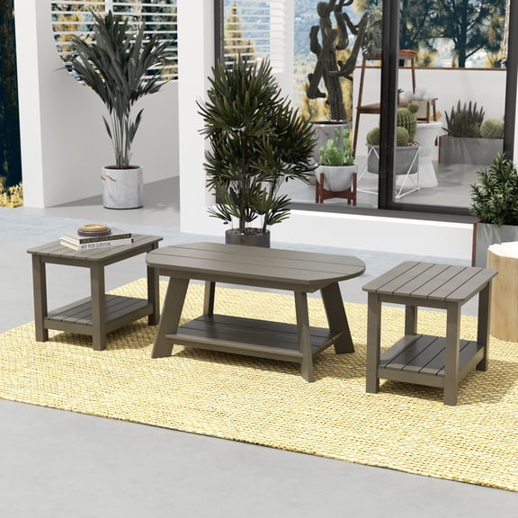 WestinTrends Tuscany 3-Piece HIPS Outdoor Adirondack Coffee Table and Two Side Table Set, Charcoal Gray