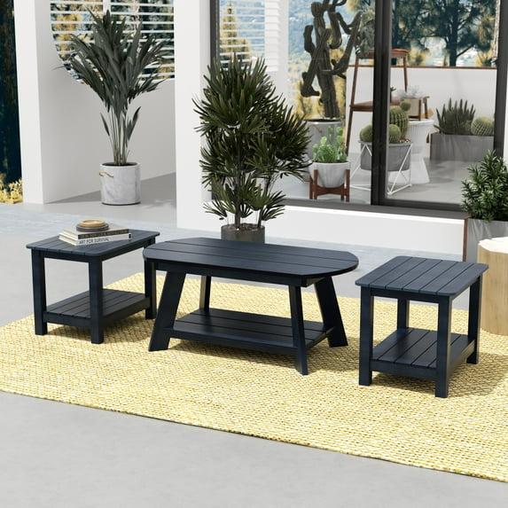 WestinTrends Tuscany 3-Piece HIPS Outdoor Adirondack Coffee Table and Two Side Table Set, Navy