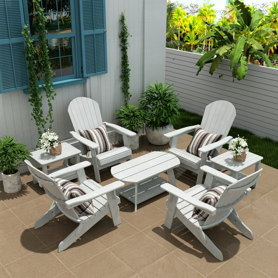 WestinTrends Tuscany 7-Piece HIPS Outdoor Poly Adirondack Seashell Conversation Lounge Set, White