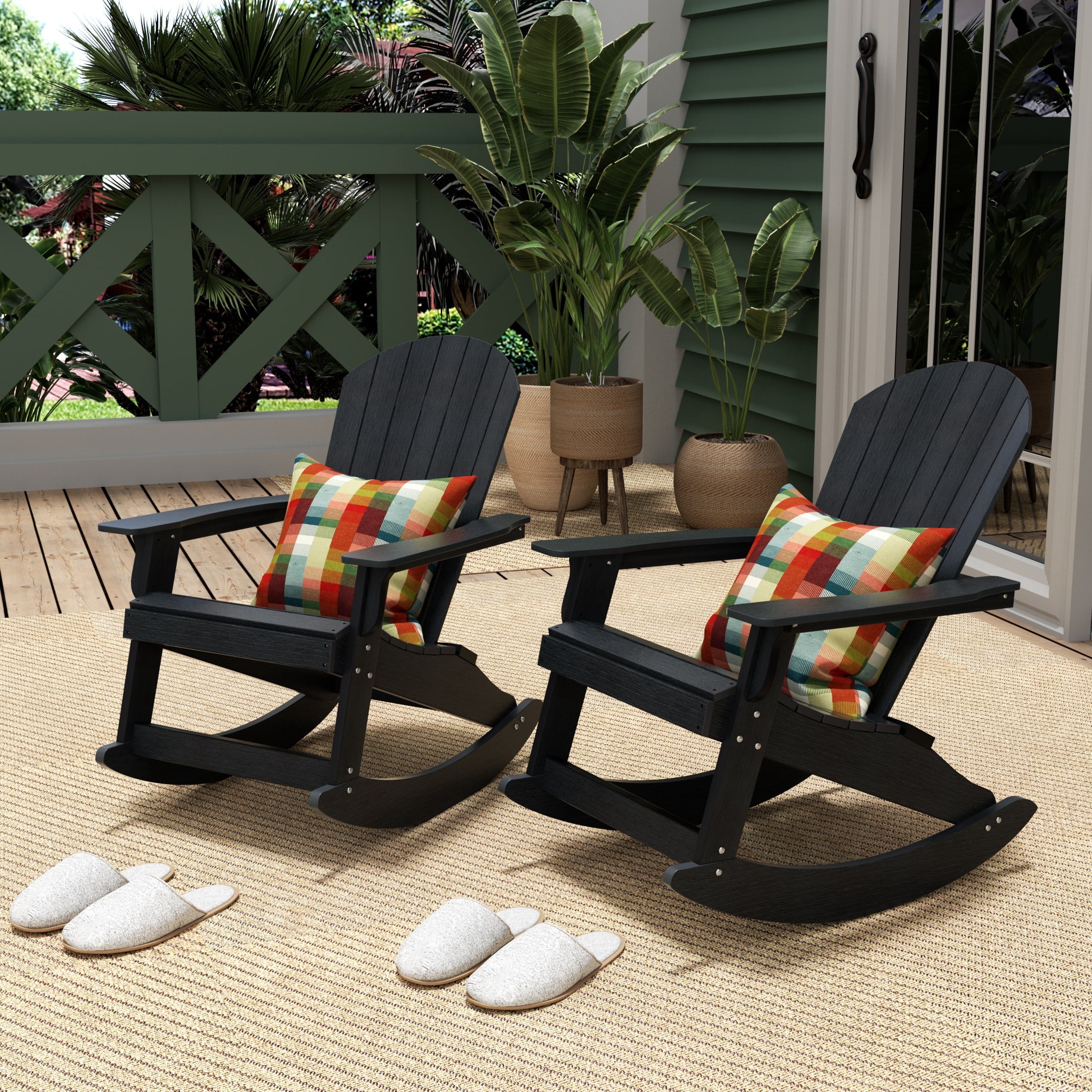 WestinTrends Tuscany HIPS Outdoor Rocking Adirondack Chair (Set of 2), Black
