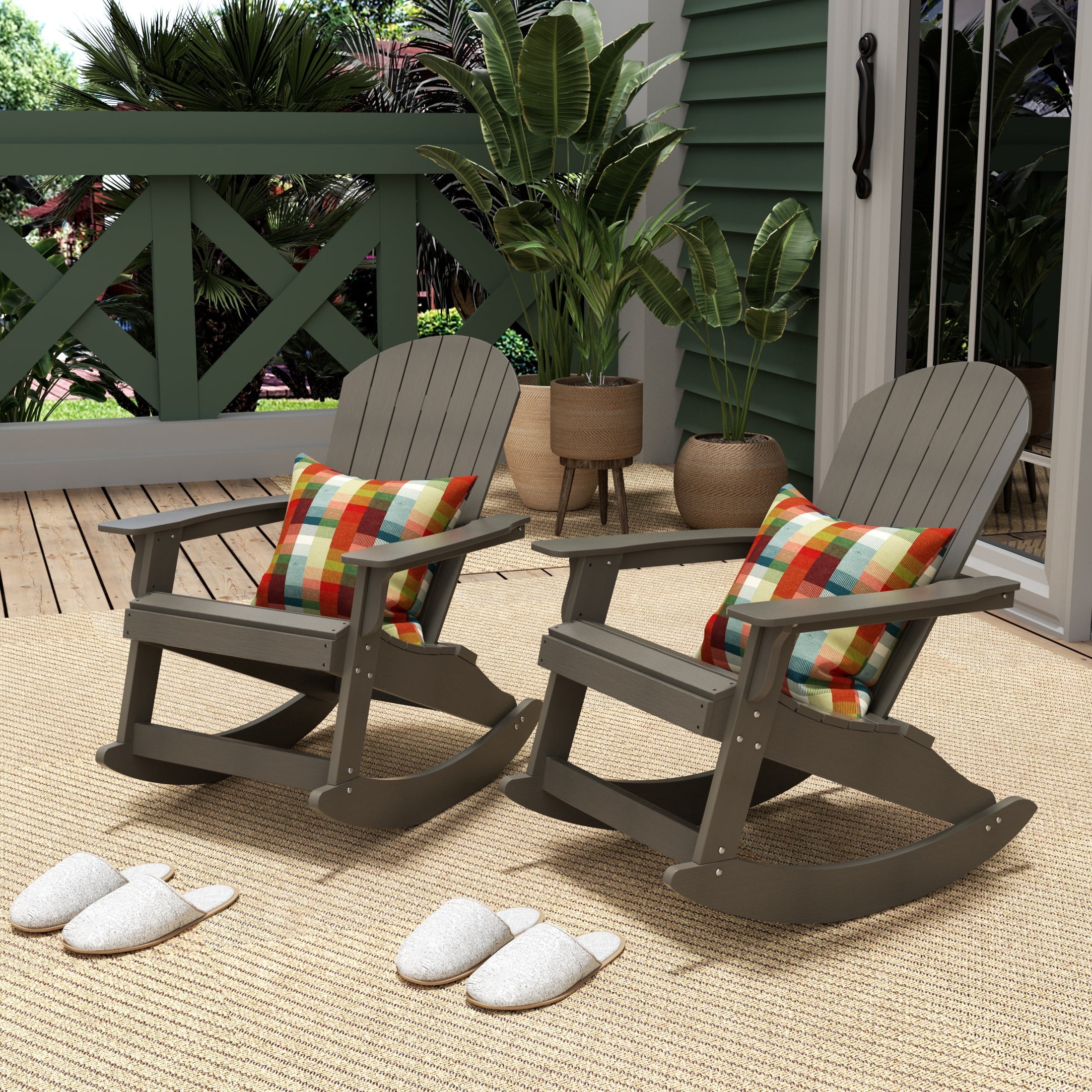 WestinTrends Tuscany HIPS Outdoor Rocking Adirondack Chair (Set of 2), Charcoal Gray