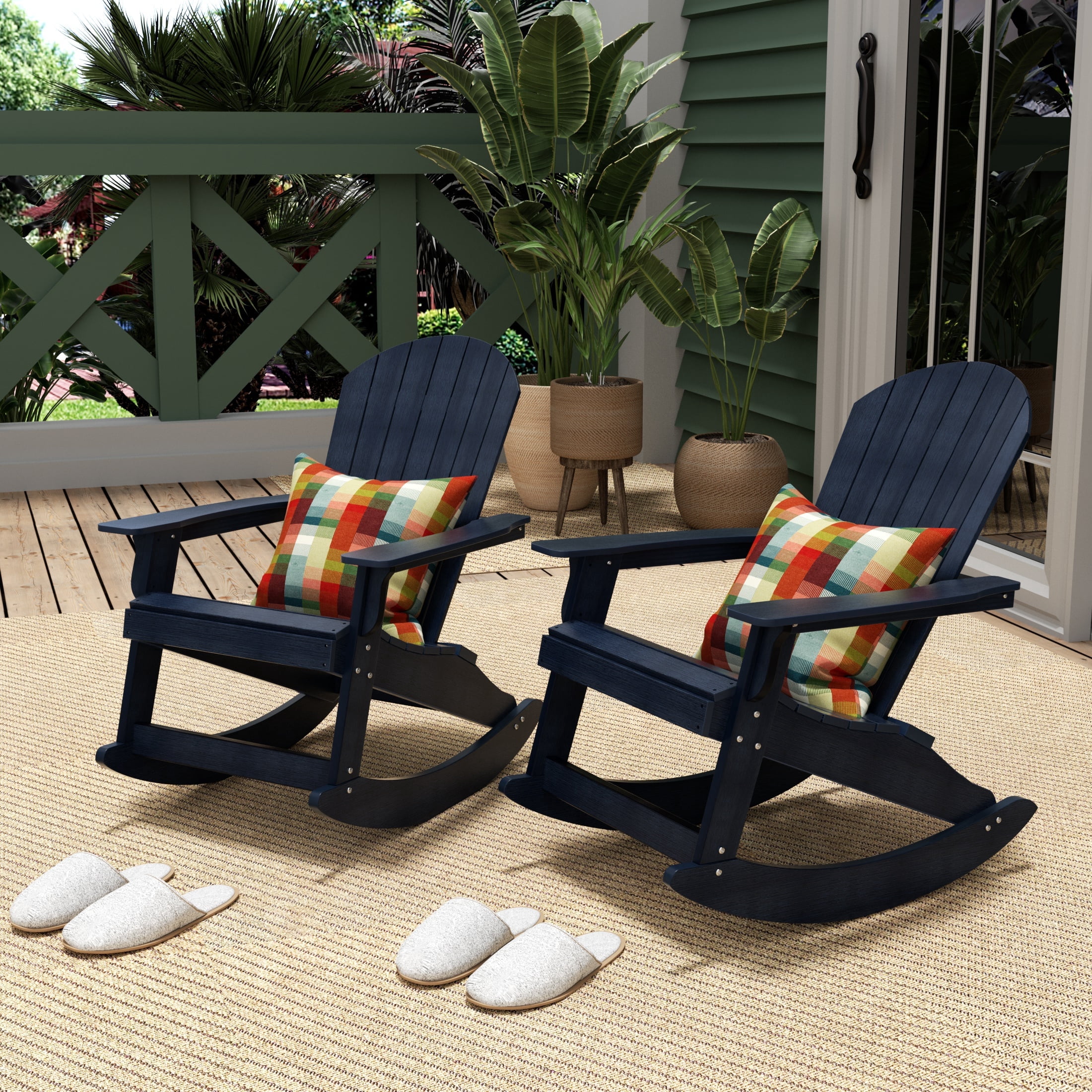 WestinTrends Tuscany HIPS Outdoor Rocking Adirondack Chair (Set of 2), Navy