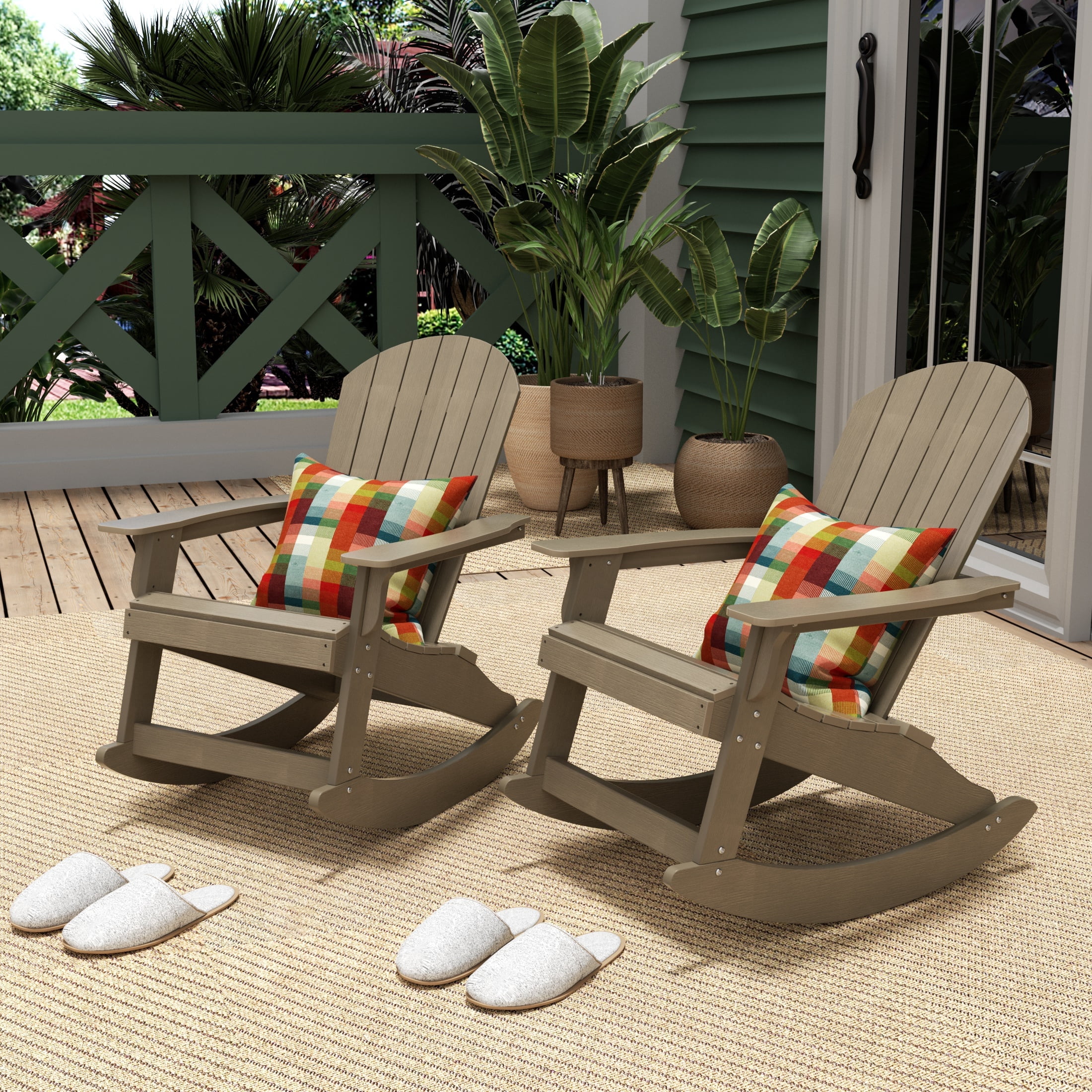 WestinTrends Tuscany HIPS Outdoor Rocking Adirondack Chair (Set of 2), Taupe