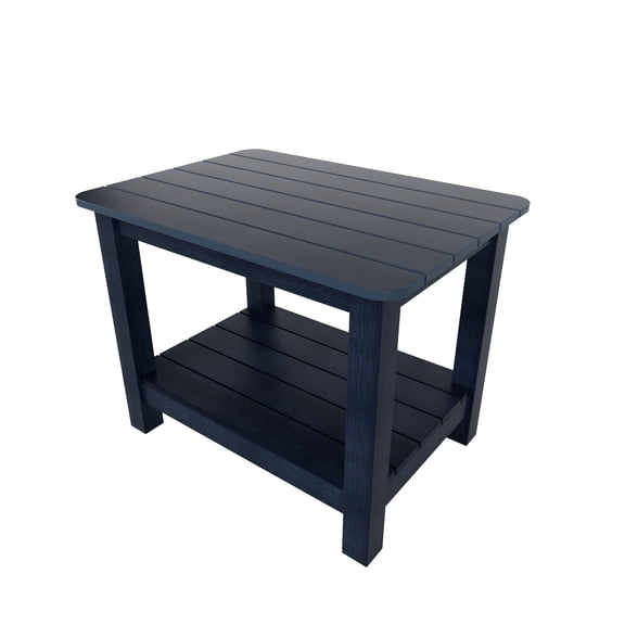 WestinTrends Tuscany Outdoor Side Table, All Weather HIPS 2 Tier Adirondack Small Patio Table with Storage, Navy