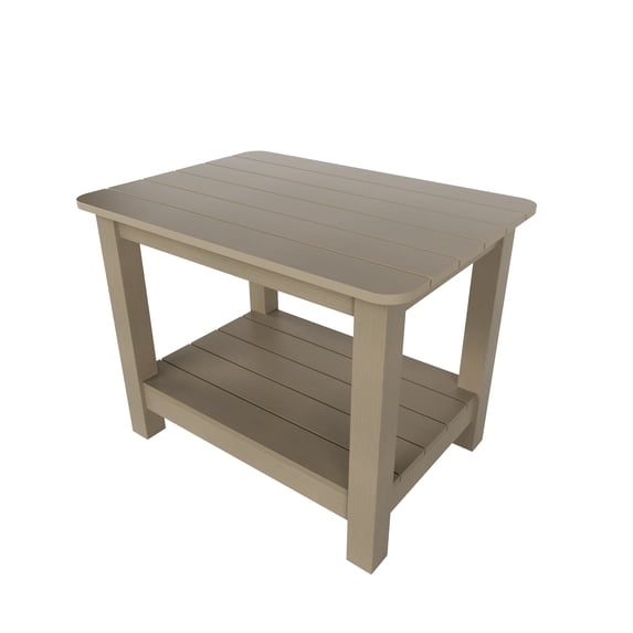 WestinTrends Tuscany Outdoor Side Table, All Weather HIPS 2 Tier Adirondack Small Patio Table with Storage, Taupe
