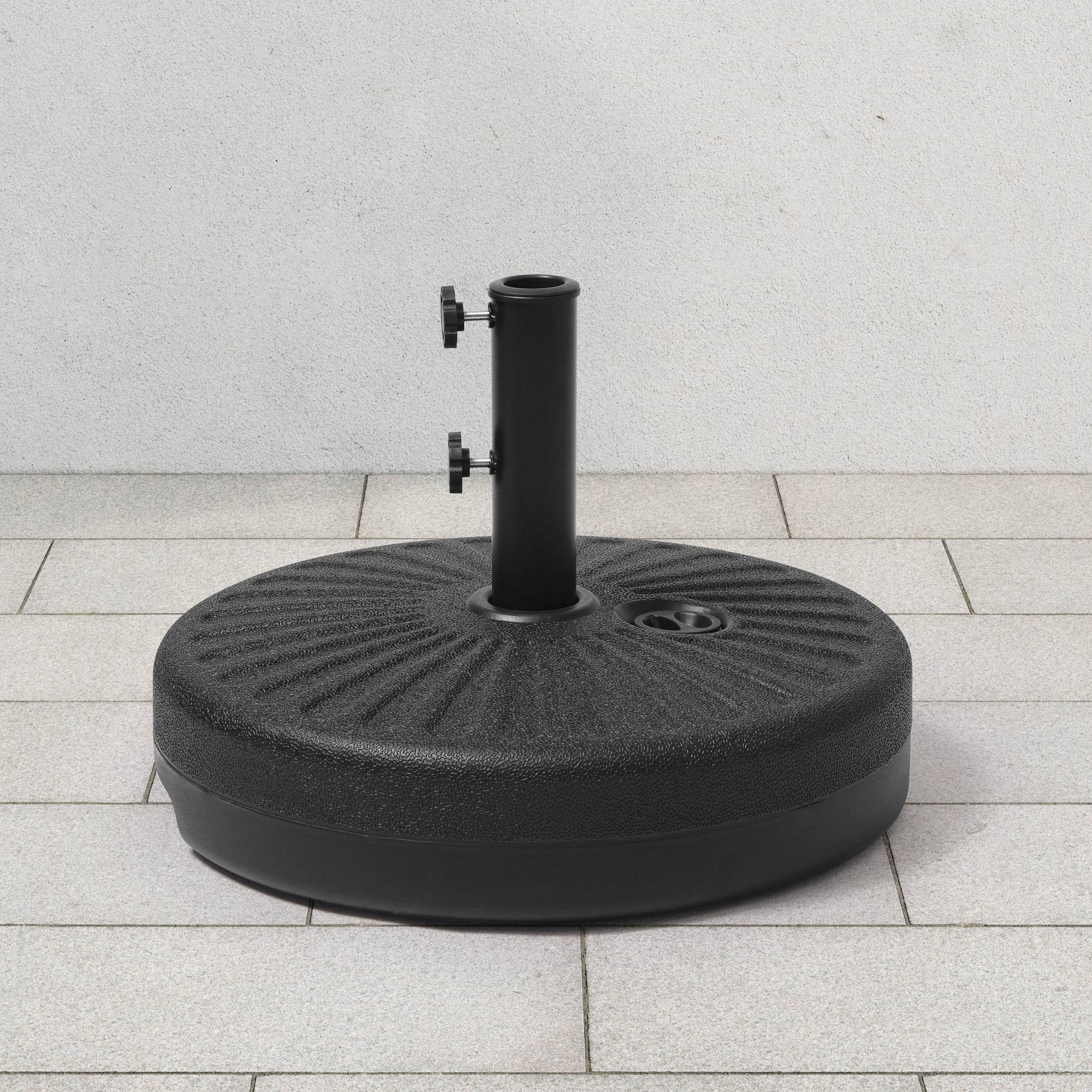 WestinTrends Fillable 20″ Round Patio Umbrella Base, Outdoor Weighted Stand with Adjustable Knob, Water or Sand, Black