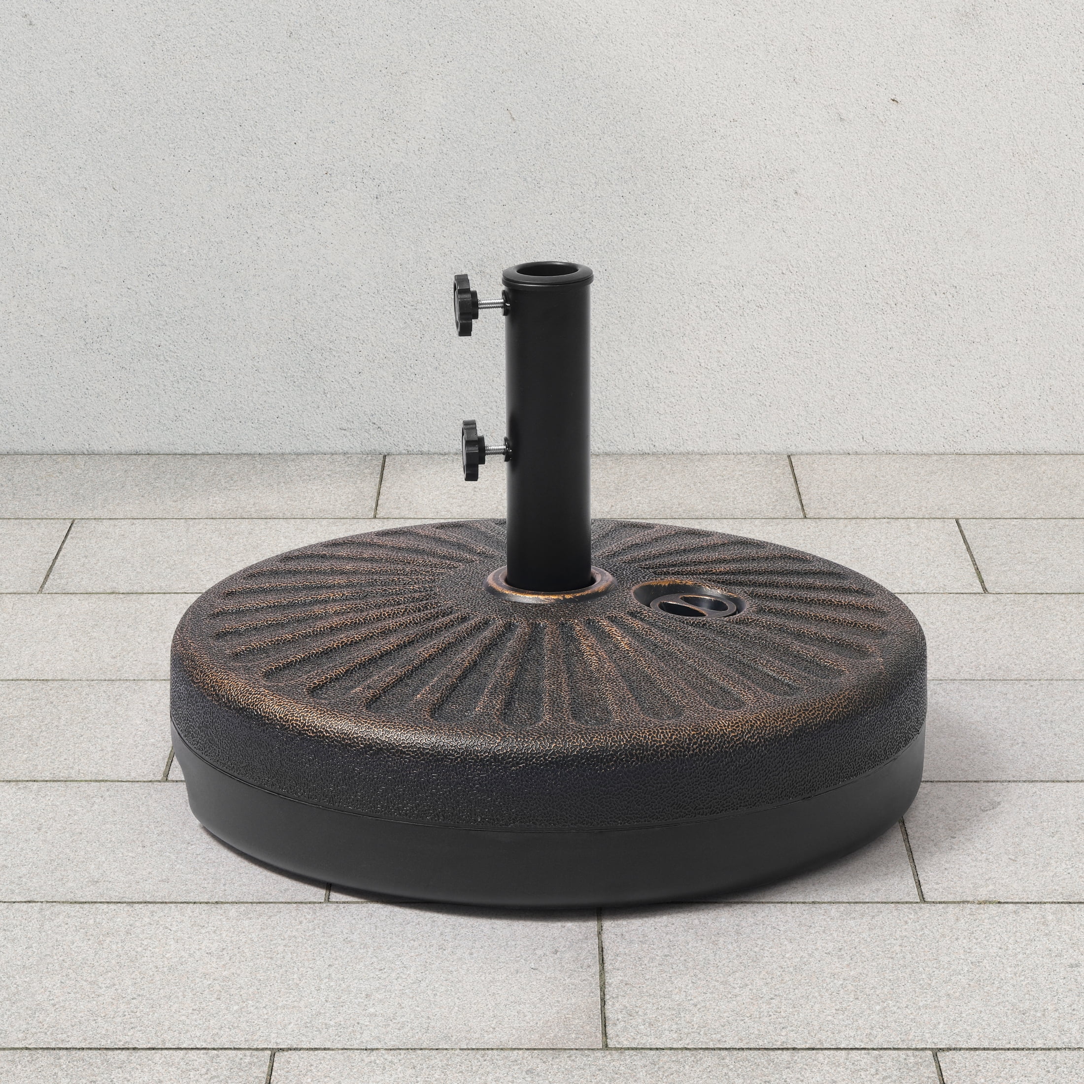WestinTrends Fillable 20″ Round Patio Umbrella Base, Outdoor Weighted Stand with Adjustable Knob, Water or Sand, Bronze