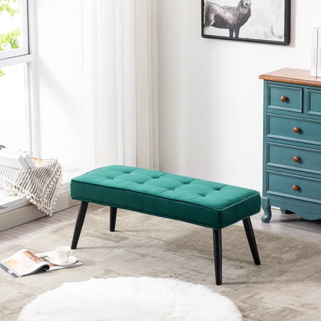 WestinTrends Velvet Tufted Bedroom Bench for Living Room & Entryway Furniture, Dark Green
