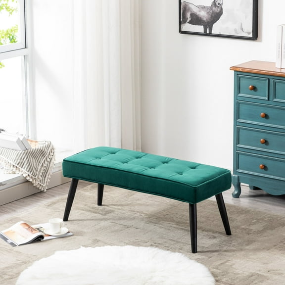 WestinTrends Velvet Tufted Bedroom Bench for Living Room & Entryway Furniture, Dark Green