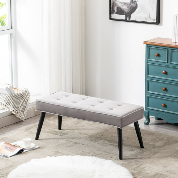 WestinTrends Velvet Tufted Bedroom Bench for Living Room & Entryway Furniture, Gray