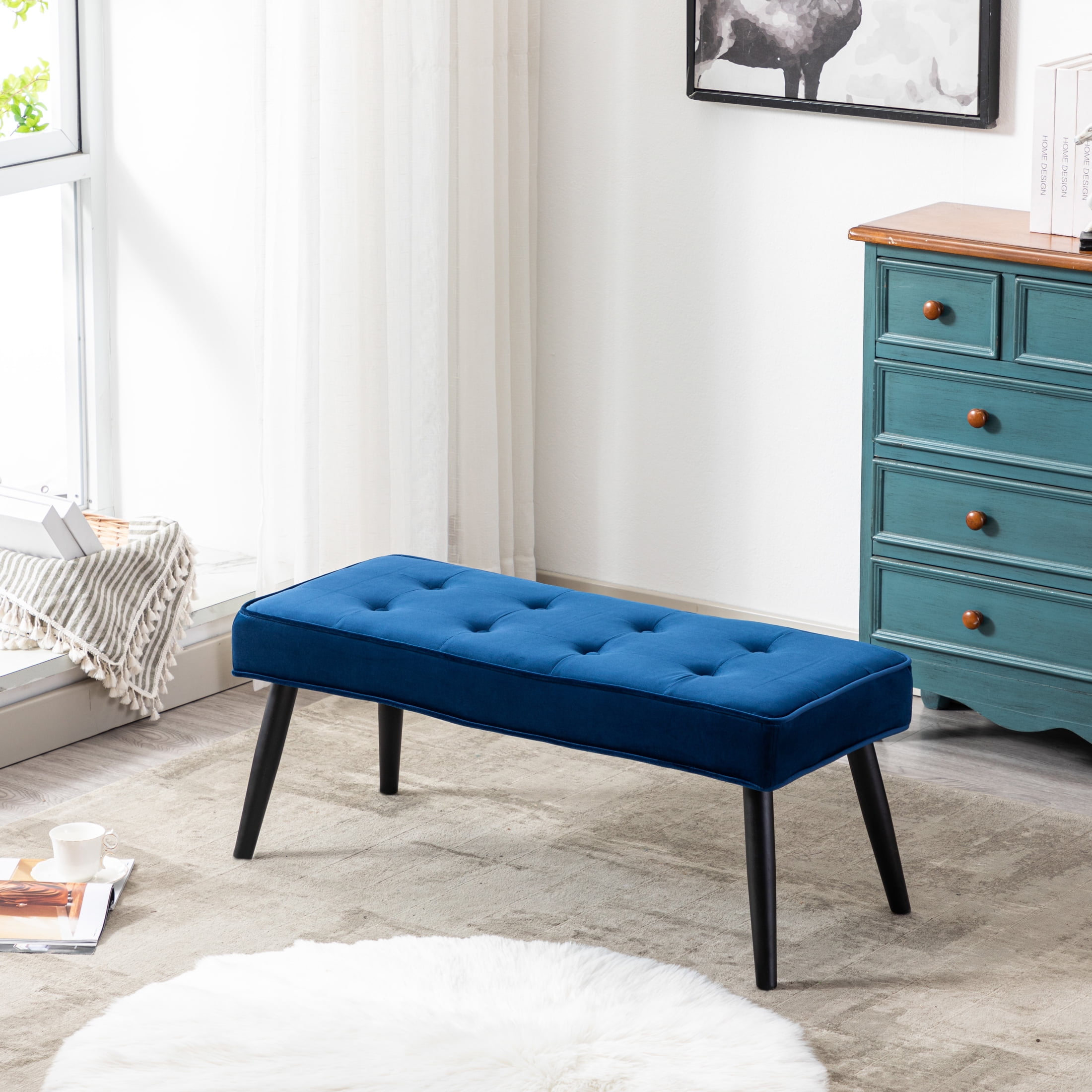 WestinTrends Velvet Tufted Bedroom Bench for Living Room & Entryway ...