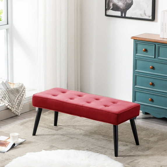 WestinTrends Velvet Tufted Bedroom Bench for Living Room & Entryway Furniture, Velvet Red