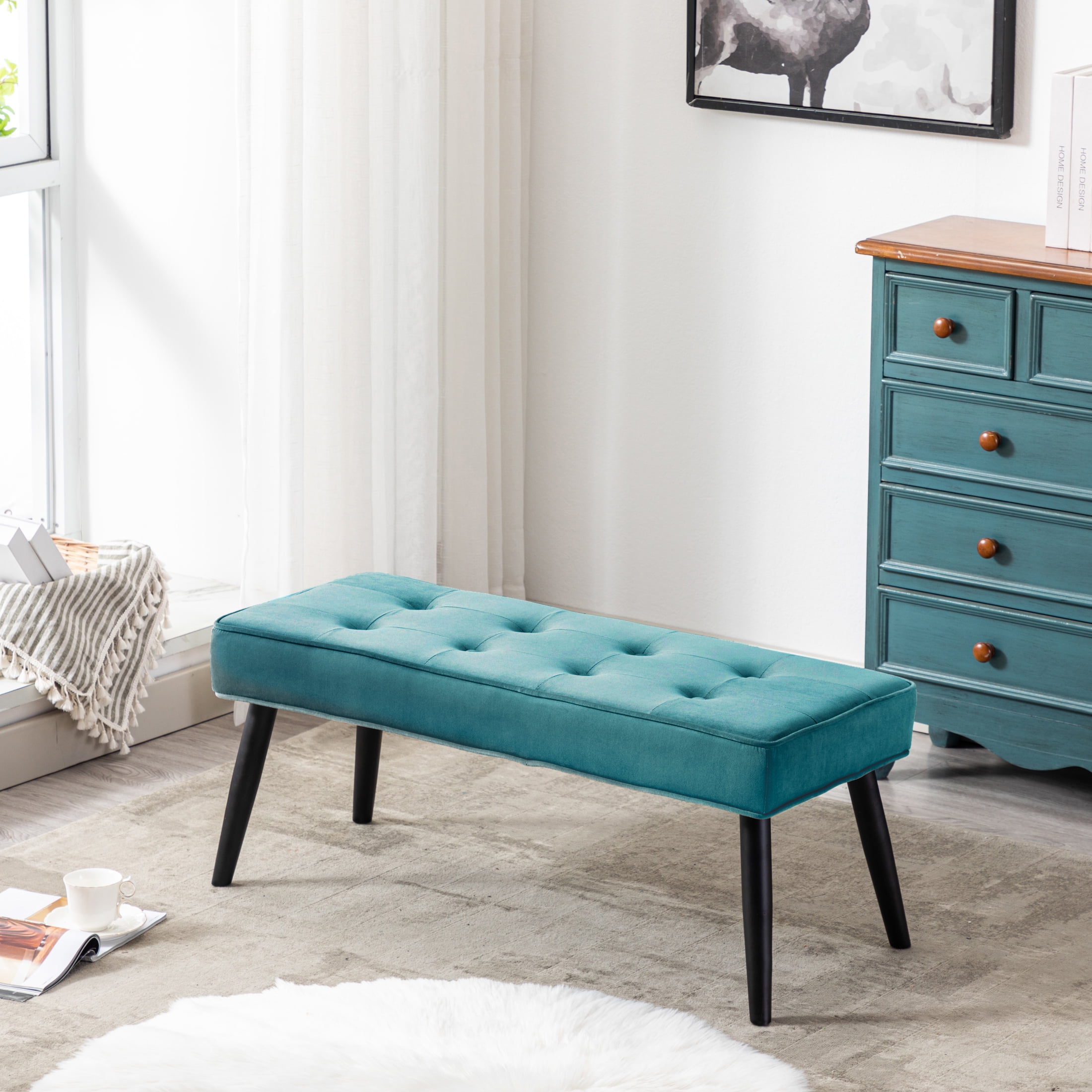 Teal velvet bench discount