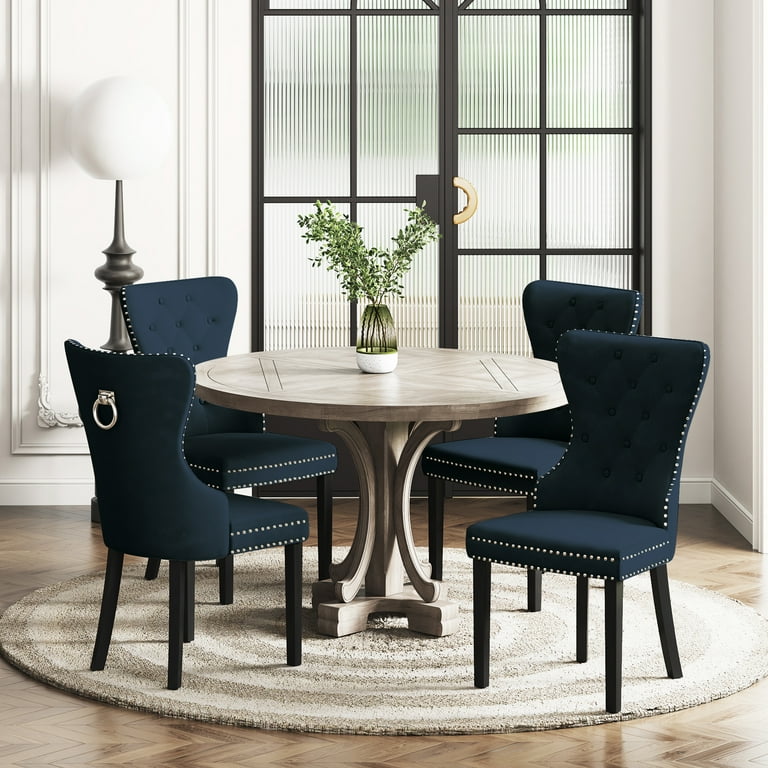 WestinTrends Wordford Velvet Dining Chairs Set of 4 Modern Wingback Upholstered Button Tufted Kitchen Dining Room Chairs with Solid Wood Legs and