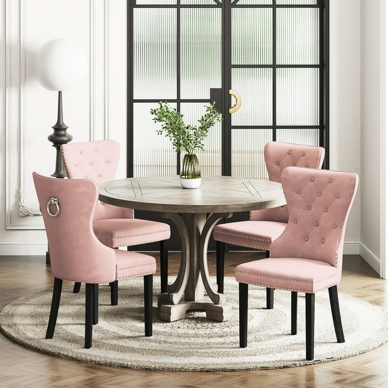 WestinTrends Velvet Upholstered Tufted Dining Chairs Set of 4 Pink