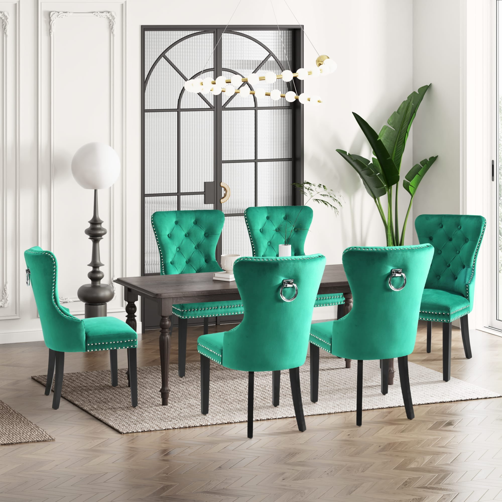 Premium Tufted Velvet Dining Chair Set - Green