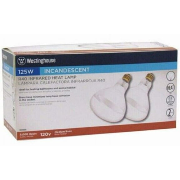 Westinghouse 0395648 2-Count Pack of 125-Watt R40 Clear Infrared Heat Lamp Bulbs