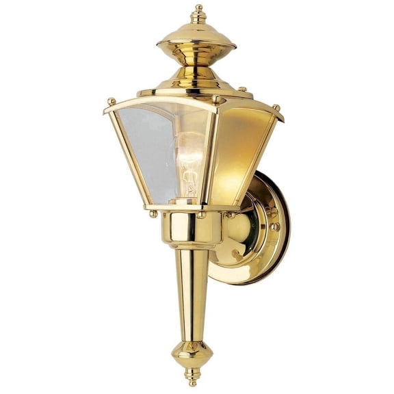 Westinghouse 6696400 One-Light Exterior Wall Lantern, Polished Brass Finish on Steel with Clear Glass Panels
