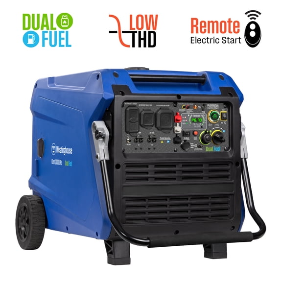 Westinghouse 12,000 Peak Watt Portable Inverter Generator, Dual Fuel, Remote Start with CO Sensor