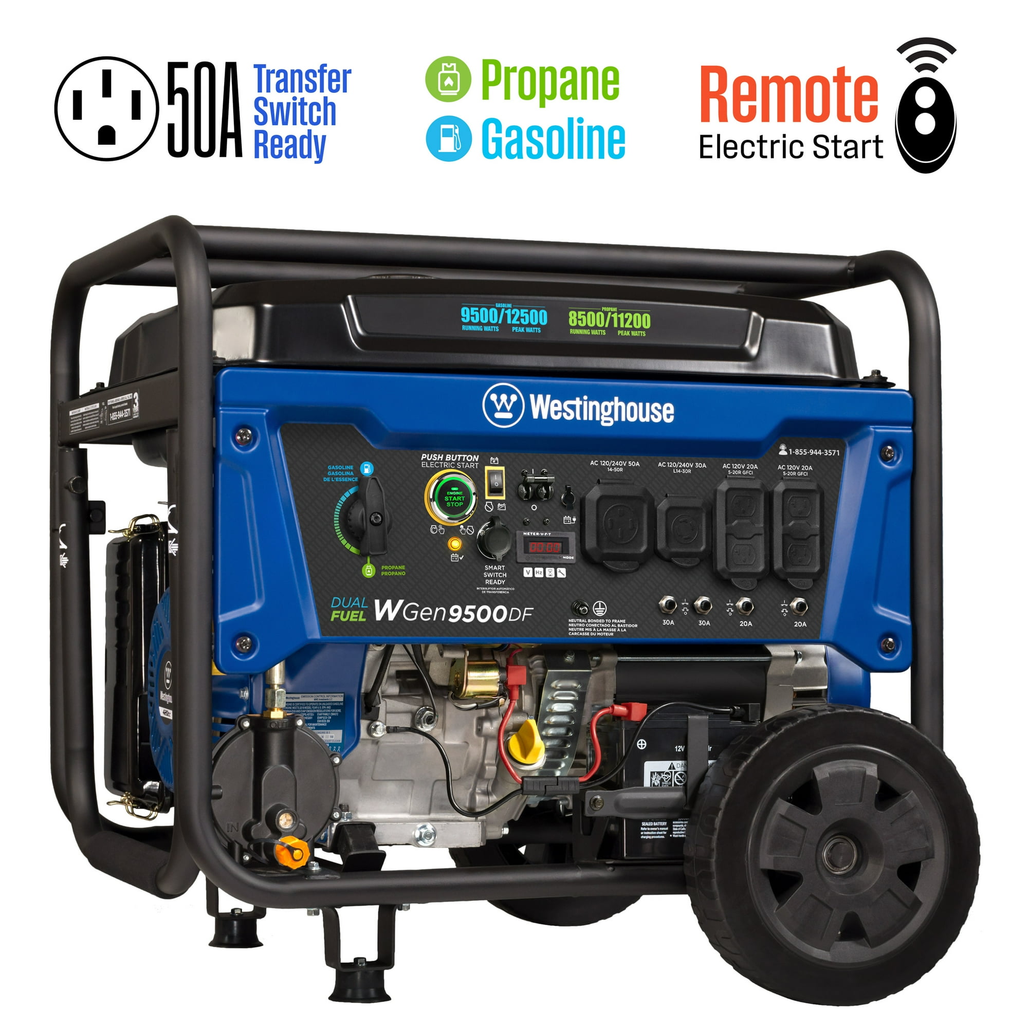 Westinghouse 12,500 Peak Watt Dual Fuel Portable Generator with Electric Start, Transfer Switch Ready