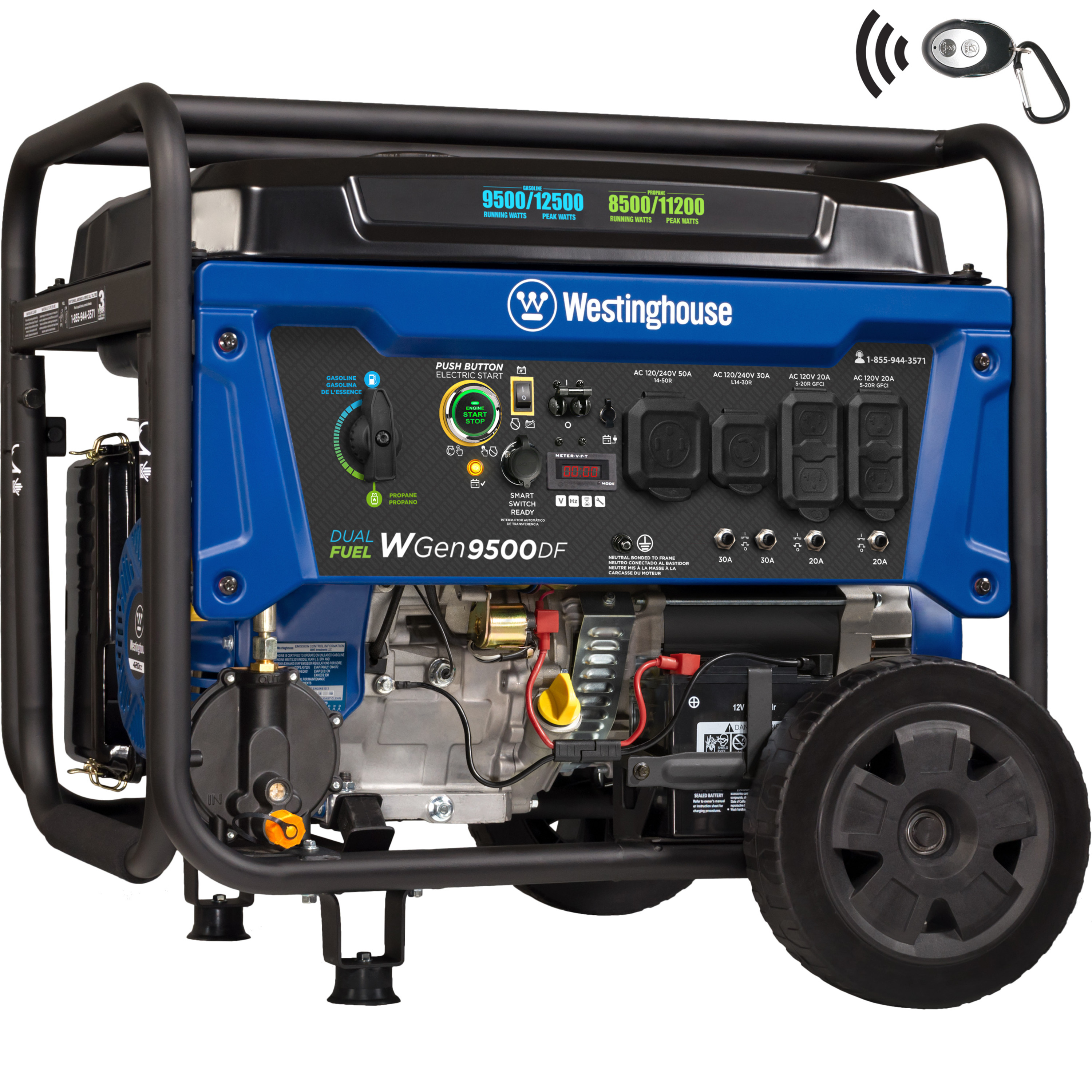 Westinghouse 12,500 Peak Watt Dual Fuel Portable Generator, Electric Start, Transfer Switch Ready - image 1 of 13
